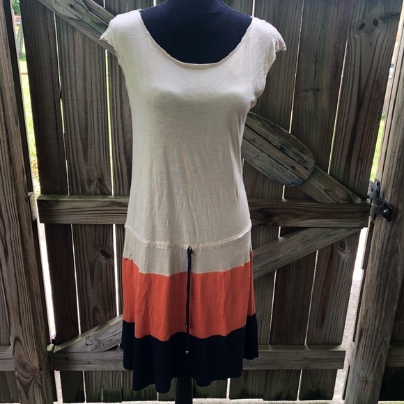 Matty M Lightweight Cap Sleeve Colorblock Dress Drawstring Drop Waist Size M - Picture 1 of 5